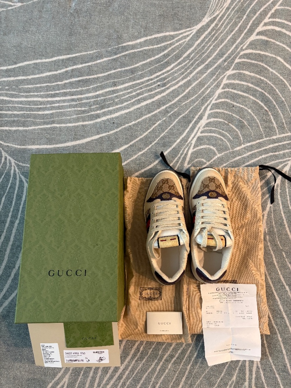 Gucci Screener GG Supreme Sneakers Beige Web Size 9.5 w/ Box